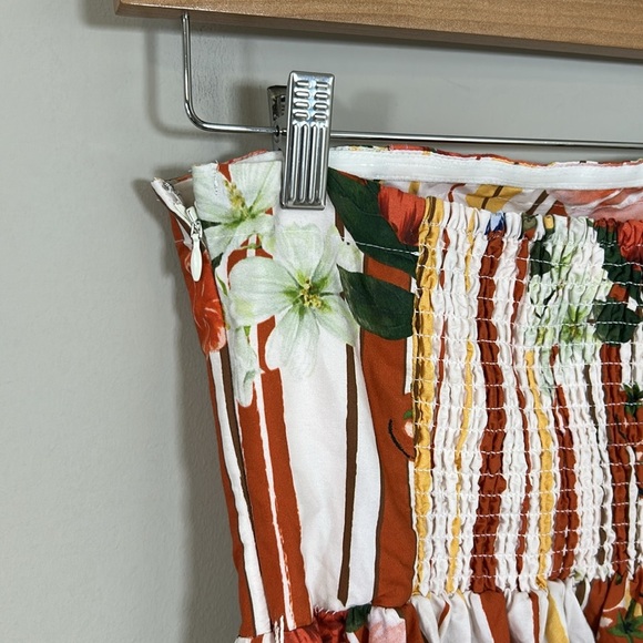 Anthropologie Maeve Strapless Belted A Line Midi Dress Red Floral Pockets XS NEW - Picture 10 of 16